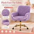 thumbnail image 5 of SESSLIFE Purple Vanity Chair with Back, Faux Fur Desk Chair with Wheels, Height Adjustable 360° Swivel Office Chair with Gold Base, for Bedroom, 5 of 9