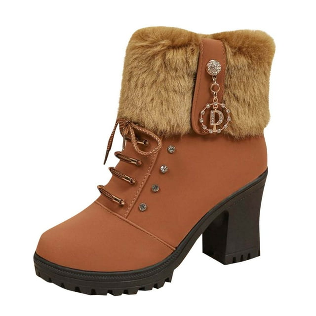 Bottes à Lacets à Talon Épais Brunes pour Femmes, Confortables, Mode Automne Hiver