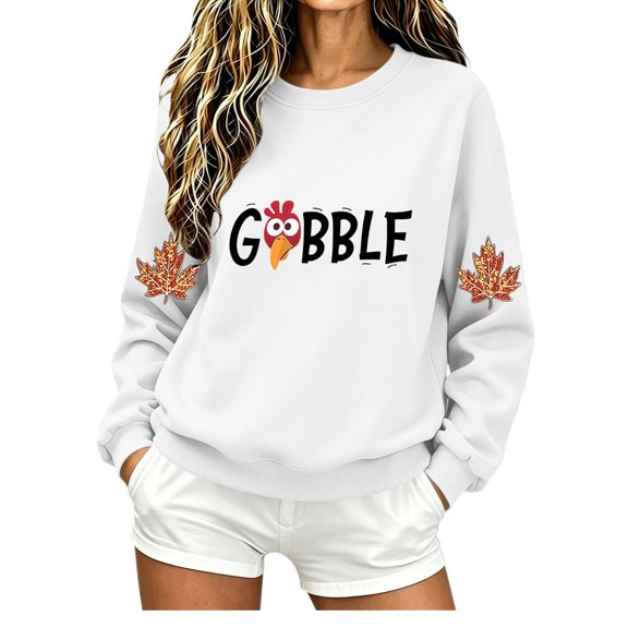 VKOYWKM Womens Sweatshirt Thanksgiving Long Sleeve Fall Sweatshirt Funny Letter Maple Leaf Graphic Sweatshirts Oversized Loose Crew Neck Pullover