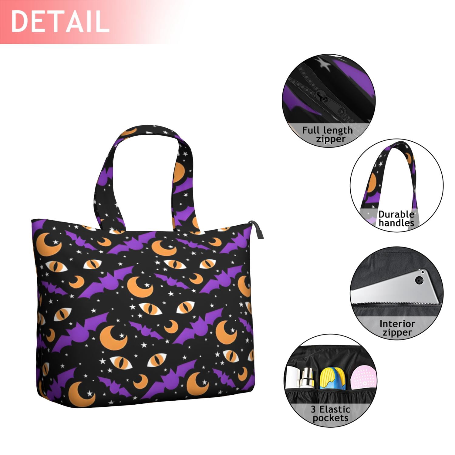 Halloween Bat Moon Eye Pattern Travel Tote Bags for Women Carry On,Large Weekender Bags for Women Travel,Multi Functional Duffle Bag for Work,Shopping,Sports