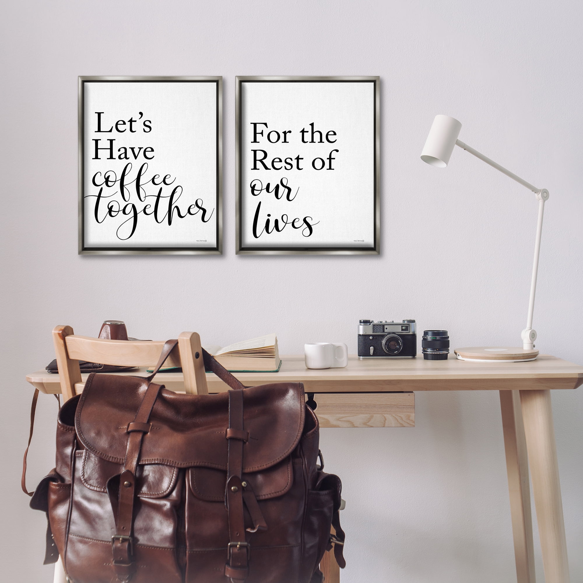 Stupell Industries Romantic Coffee Together Food & Beverage Painting Gray Floater Framed Canvas Art Print Wall Art, 17 x 21, Set of 2