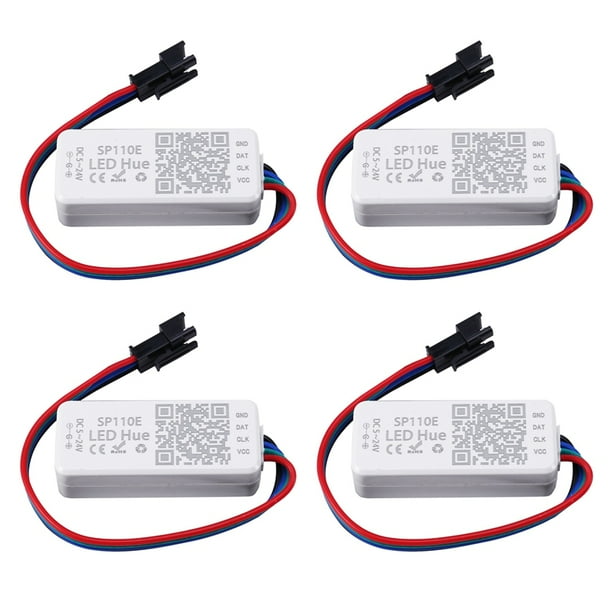 4X Ws2812B Sk6812Rgb Sk6812Rgbw Mini Controlador Bluetooth Sp110E, Soporta Todos Los LED Tira / Luz del Módulo / Panel / Cable, Aplicación Ios / Android 1024 Píxeles Dc5V-12V