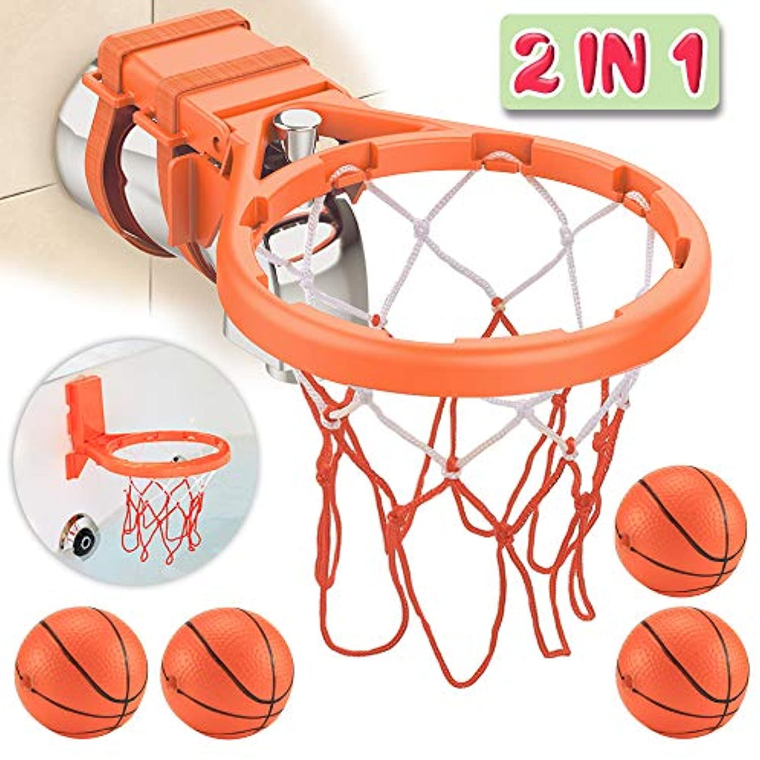 Bath Toy Basketball Hoop & Balls Playset(2 in 1 Design), with 4 balls