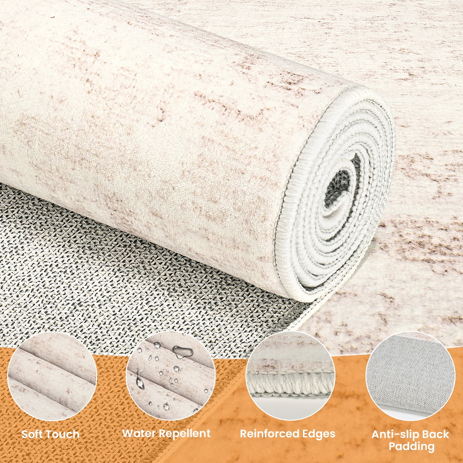 Area Rugs for Living Room, Homasen 8'x10' Washable Indoor Rug Boho White Beige, Soft Low Pile Stain Resistant Carpet for Bedroom, Dinning Room