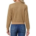 thumbnail image 3 of Chaqueta de mujer INSPIRE CHIC de ante sintético, abrigo corto con cuello alzado, cierre de cremallera, chaquetas de moto bomber XS color caqui, 3 of 6