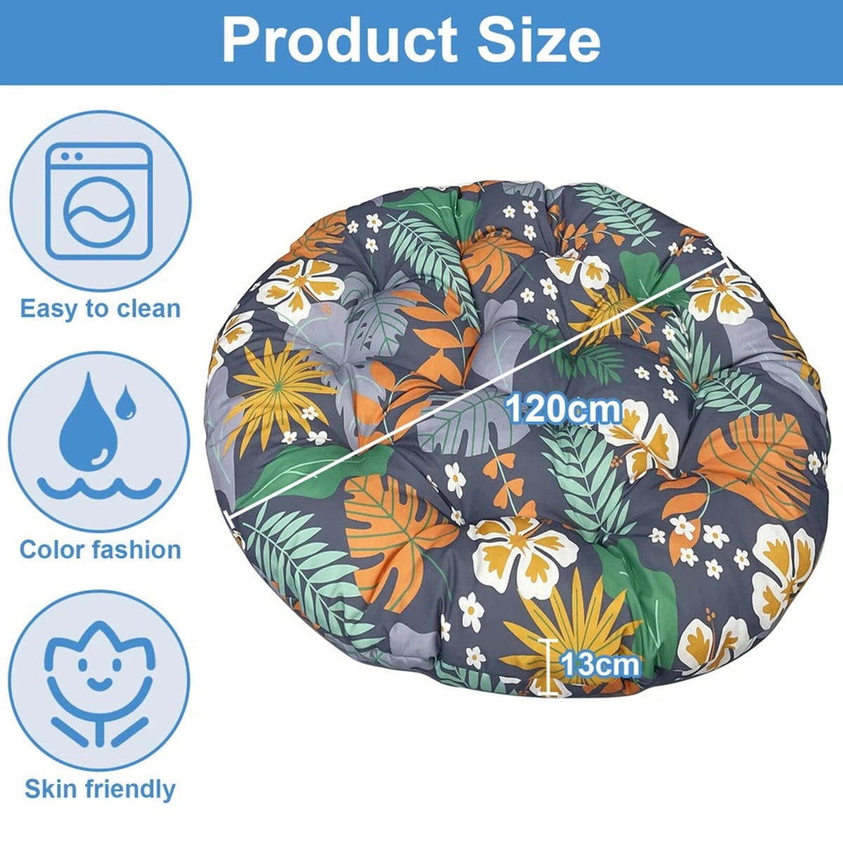 Eurhowing 48 Inch Papasan Cushion Replacement, 5" Thick Water-Resistant Round Cushion, Outdoor Patio Swing Papasan Chair Pad, Floral