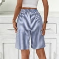 thumbnail image 7 of Zynoxe Shorts for Women with Pockets Trendy Versatile Striped Womens Mid-Length Shorts Lightweight Breathable Loose Fit Straight Leg Shorts Comfy Elastic Waistband Summer Vacation Outfits S, 7 of 7