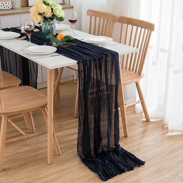 Blue Table Runner, 90x300 cm, in Dark Blue, Washable Table Runner, Wedding Table Decoration, Table Strip 3 m