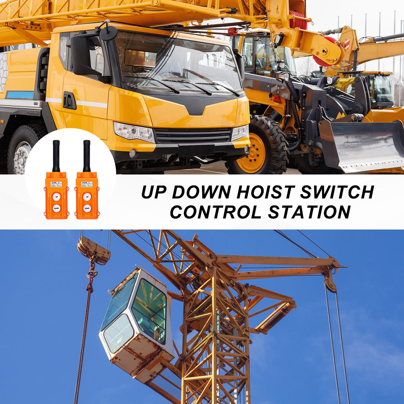 Uxcell 2 Pcs Rain Proof Hoist Crane Push Button Switch, Up Down Switch Pendant Control Station Momentary COB-61, 2 Way Orange