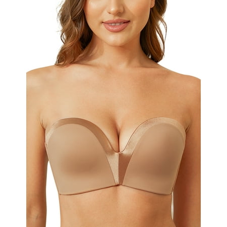 Wingslove Women s Strapless Multiway Push Up Bra Wireless Plus Size Convertible Bra  Coffee 34C