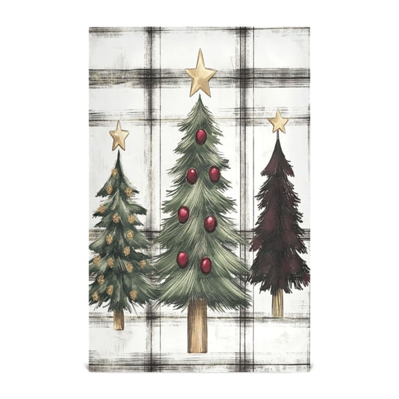 WOBOGO Christmas Trees on A White and Black Plaid Pattern Kitchen Towel 1 Piece Large Cotton Dishcloth Premium Absorbency Set with Hanging Loop
