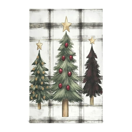 

WOBOGO Christmas Trees on A White and Black Plaid Pattern Kitchen Towel 4 Piece Large Cotton Dishcloth Premium Absorbency Set with Hanging Loop