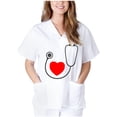 thumbnail image 2 of Gibobby Camisa De Invierno Mujeres Enfermería Camisetas Con cuello en V Uniforme corto Trabajo Tops Manga Blusa de mujer（Blanco， S), 2 of 5