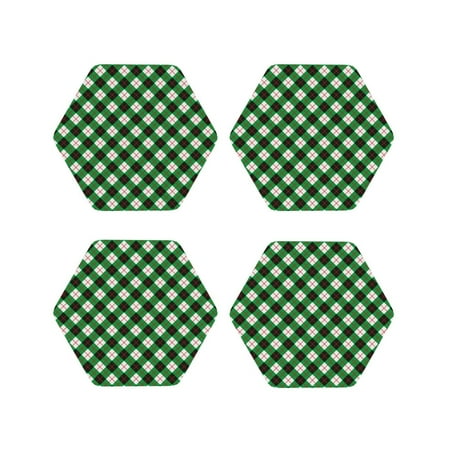 

Fuzoiu Green Argyle Plaid Print Leather Coasters Set Drink Coasters Set of 4 for Tabletop Protection Durable PVC Coasters Home Décor and Housewarming Gift-Hexagon