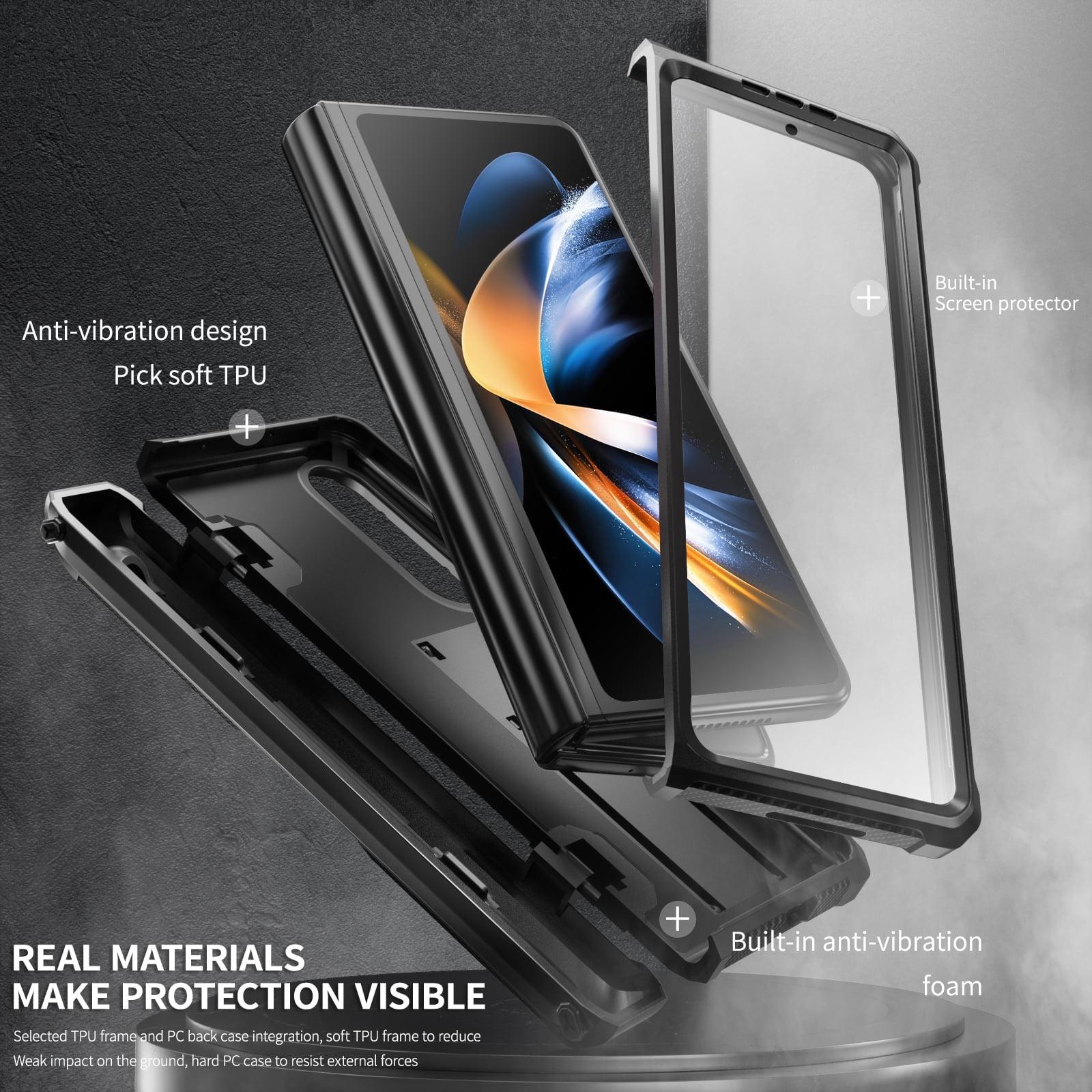 TECH CIRC Case for Samsung Galaxy Z Fold 4 Compatible with MagSafe, Heavy Duty Rugged PC Shockproof Hinge Protection Cover with Hidden Bracket Screen Protector S Pen Holder Galaxy Z Fold 4 Case,Black
