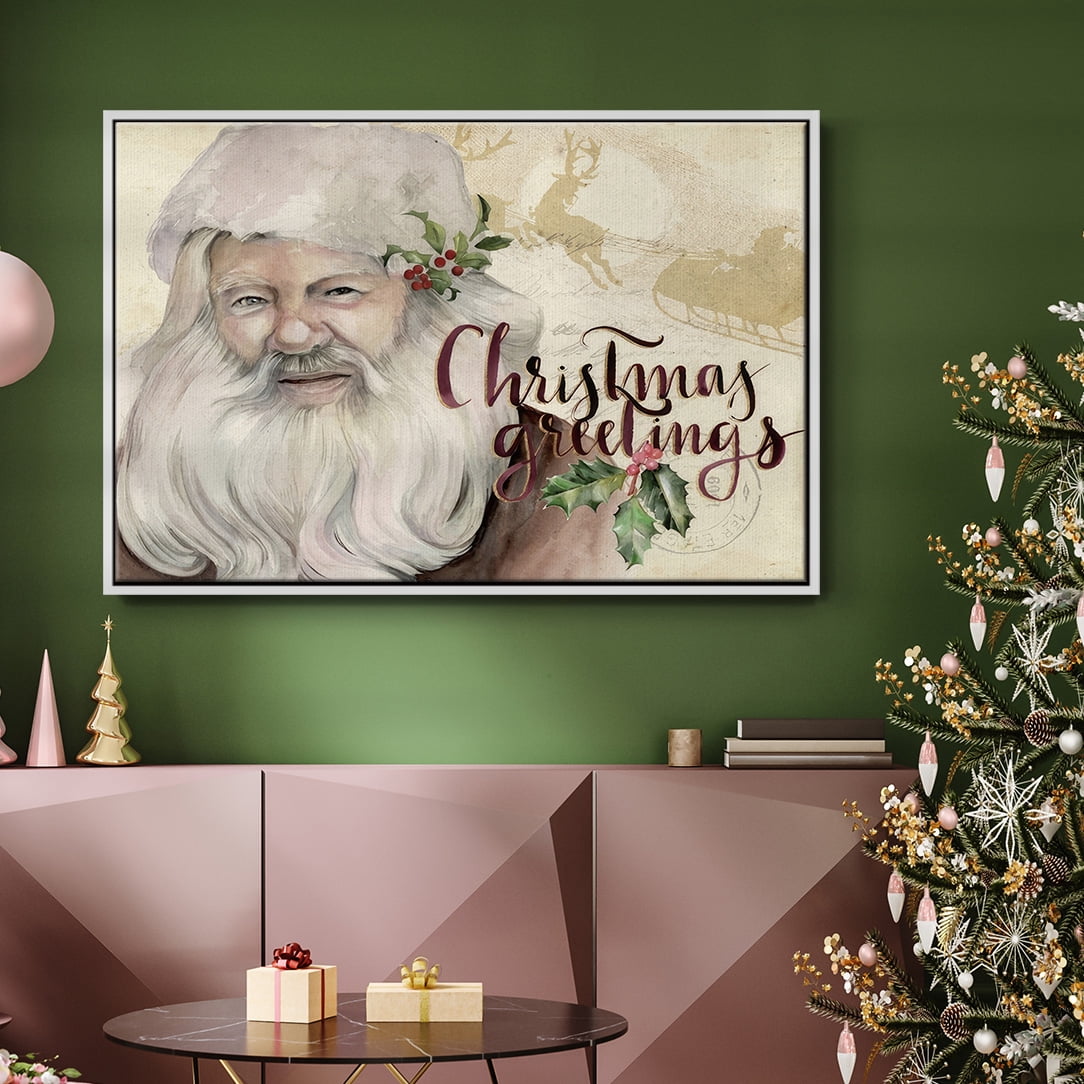 Christmas Greetings Collection A - Framed Gallery Wrapped Holiday Canvas - 17 x 25 - White Frame