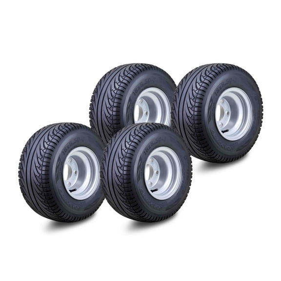 ROADGUIDER Golf Cart Tire Wheel Assembly 18X8.5-8 4-Ply with 4 Lugs on 4" PCD Silver Rim Set 4 -14039