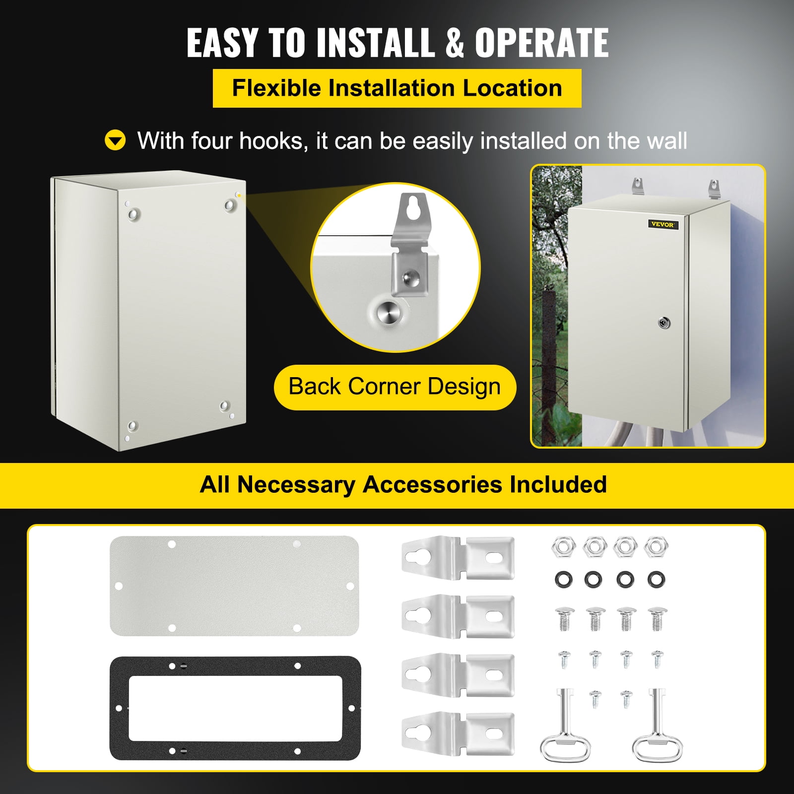 VEVOR NEMA Steel Enclosure, 20 x 12 x 10" NEMA 4X Steel Electrical Box, IP66 Waterproof & Dustproof, Outdoor/Indoor Electrical Junction Box, with Mounting Plate