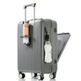 thumbnail image 3 of Front Opening Carry-On Luggage Set of 3, 20, 24, 28inch ABS Hardshell Versatile Combo Suitcase Set with USB Port and Cup Holder, Grey-Blue, 3 of 7