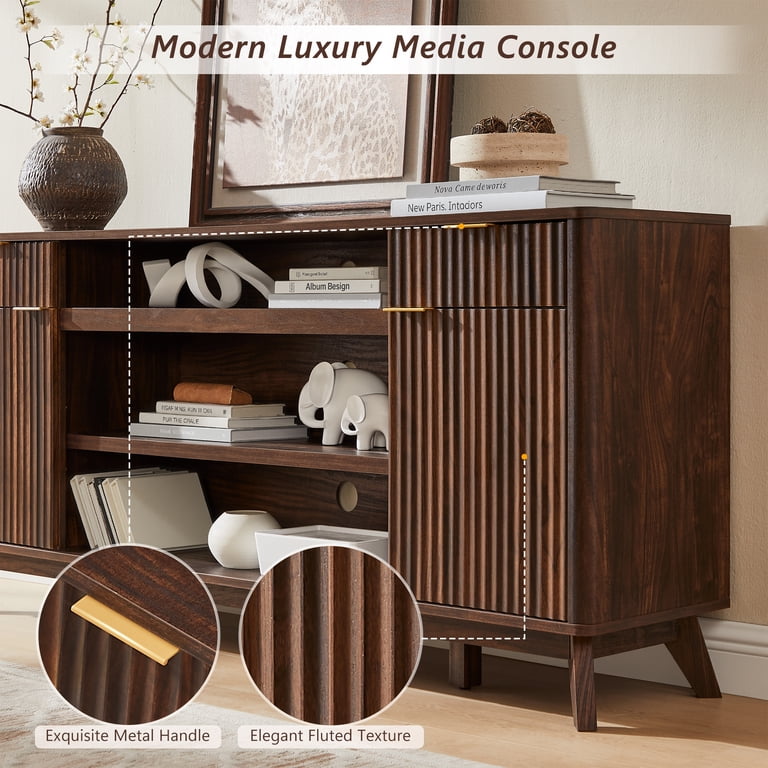 KeyWhat Mid-Century Modern TV Stand with Fluted Doors, 80-Inch photo 7