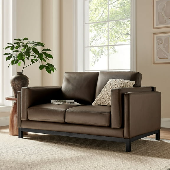 Modway Roscoe 63 inch Vegan Leather Loveseat in Brown