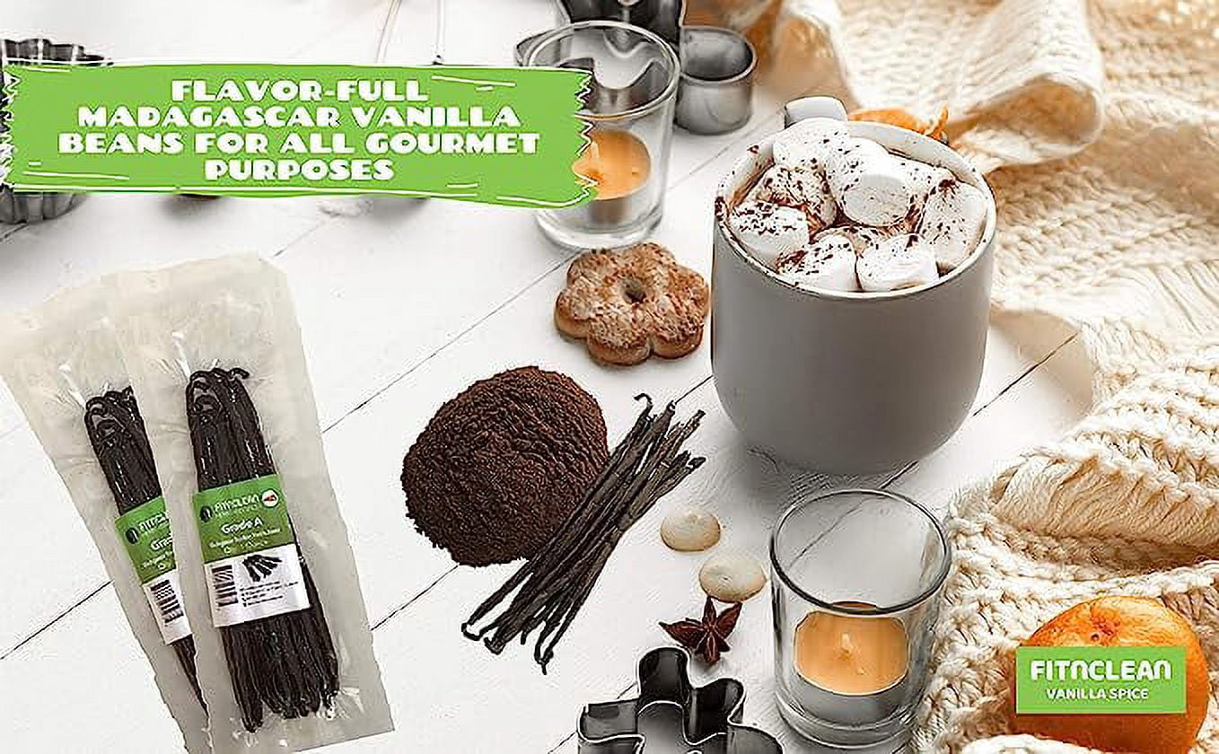 8oz Madagascar Organic Vanilla Beans Grade A. Certified USDA Organic. Fresh 6"-8" for Cooking, Baking and Extract by FITNCLEAN VANILLA| 0.5 Lb Bulk NON-GMO Whole Bourbon Gourmet Pods.