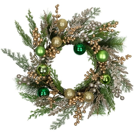 Ornaments and Berries Glittered Artificial Christmas Wreath - 24" - Unlit
