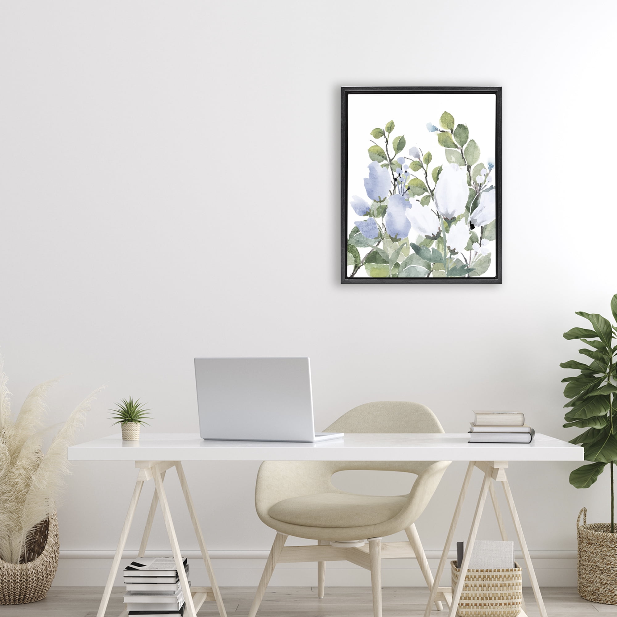 Stupell Industries Blue Spring Florals Black Framed Floater Canvas Wall Art, design by Kim Allen