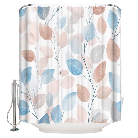 Botanical Leaves Bathroom Shower Curtains with 12 Hooks Polyester Waterproof Shower Curtain for Stalls and Bathtubs Pink Gray Blue Leaf Branches Boho Decorative Bathroom Privacy Curtain 72x78 Inches