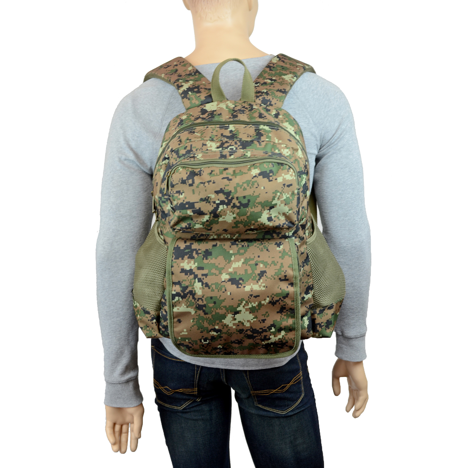 Montauk Leather Club Military Camouflage Woodland Print Water Resistant Backpack with 1Front Zipper Pocket and 1 Velcro Flap Zipper Pocket - image 2 of 4