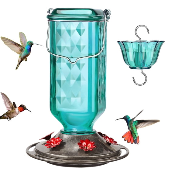 20oz Hummingbird Feeder for Outdoors Hanging, Bird Nectar Feeder with 6 Bee Guard Flower-Shaped Feeding Ports & Built-in Ant Moat, for Bird Lover,D