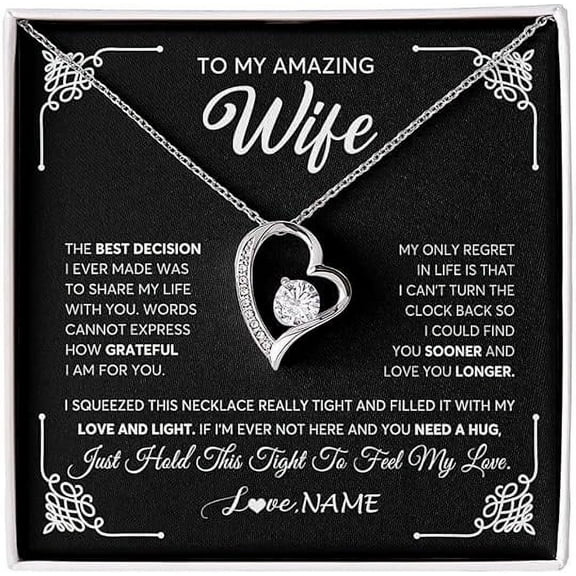 Anniversary Gift for Wife with Message Card and Box, Cubic Zirconia Necklace Gift To My Wife, Love Heart Necklace for Wife from Husband, Necklace Gift for Wife, Birthday Gift for Wife