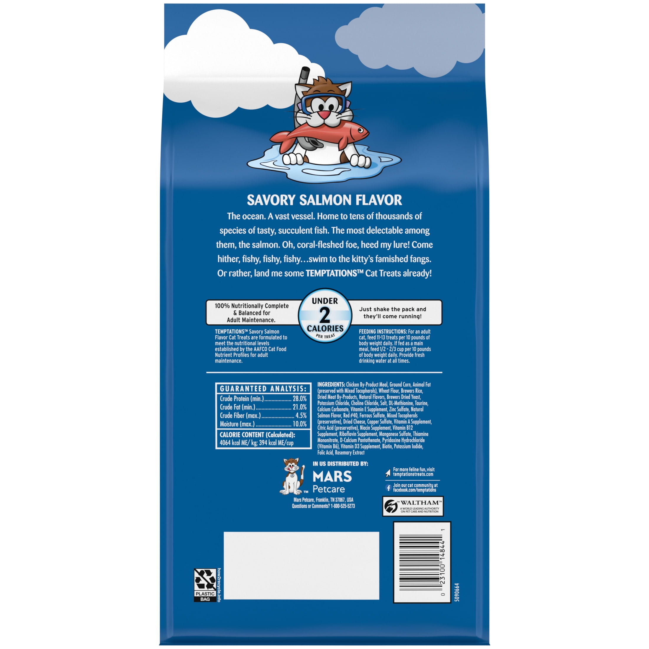 Temptations Classic Savory Salmon Flavor Crunchy And Soft Treats For Cats, 48 Oz Tub
