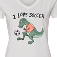 thumbnail image 4 of Inktastic I Love Soccer-Dinosaur in Orange Women's V-Neck T-Shirt, 4 of 5