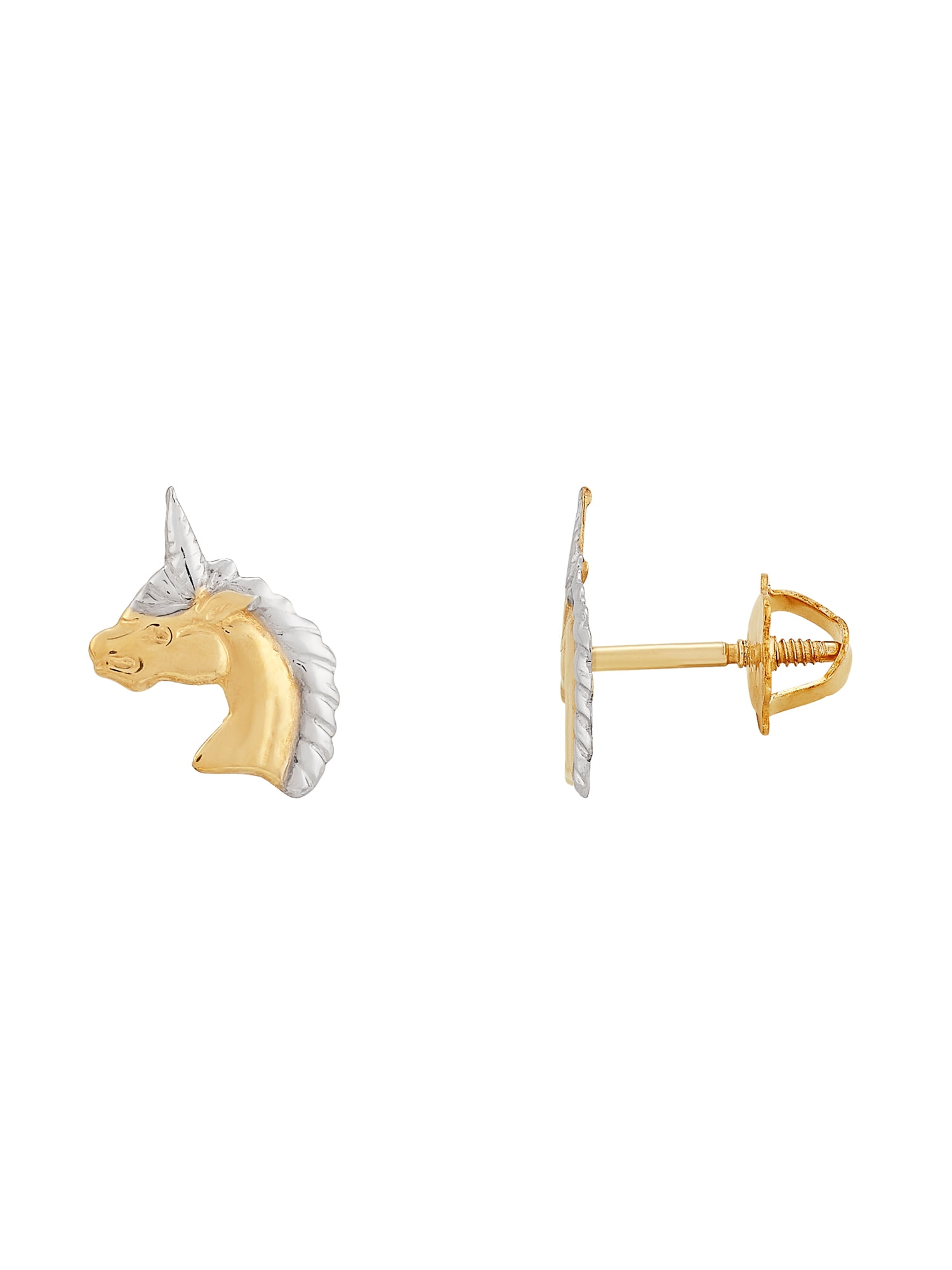 Brilliance Fine Jewelry Girls 10K Yellow Gold with Rhodium Unicorn Earrings