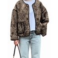 thumbnail image 2 of Womens Cropped Quilted Puffer Jacket Light-Weight Open Front Leopard Print Padded Cardigan Coat Outwear Khaki XL, 2 of 9