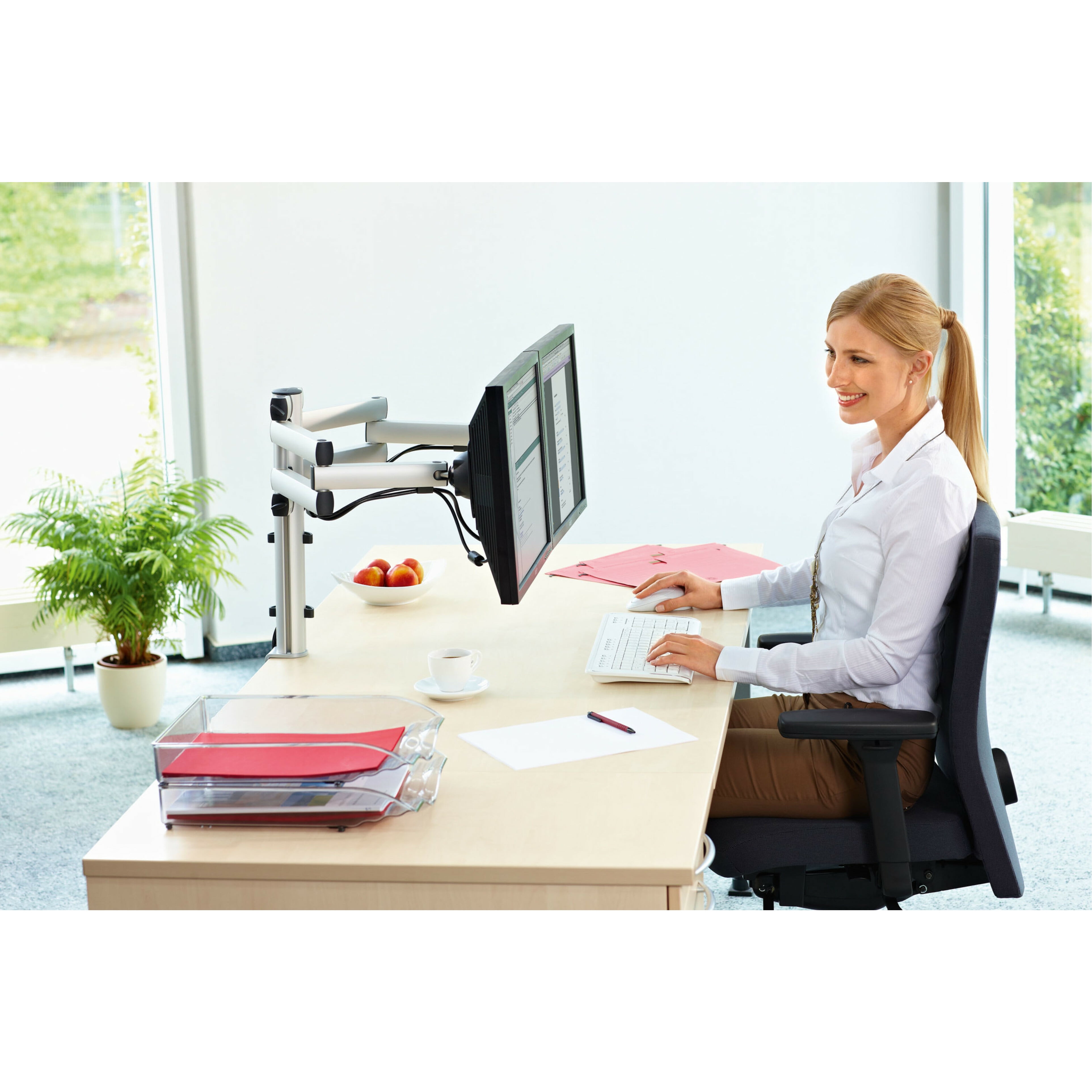 Novus TSS Duo Monitor Arm Set, Fully Adjustable, Table Clamp Mount, Supports 2 Monitors