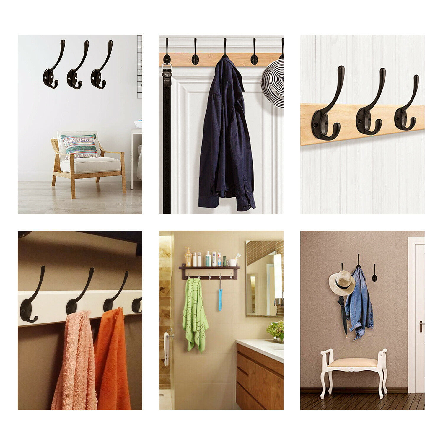 10Pc Hooks Coat Robe Hat Clothes Wall Mount Hook Hanger Towel Rack With Screws 