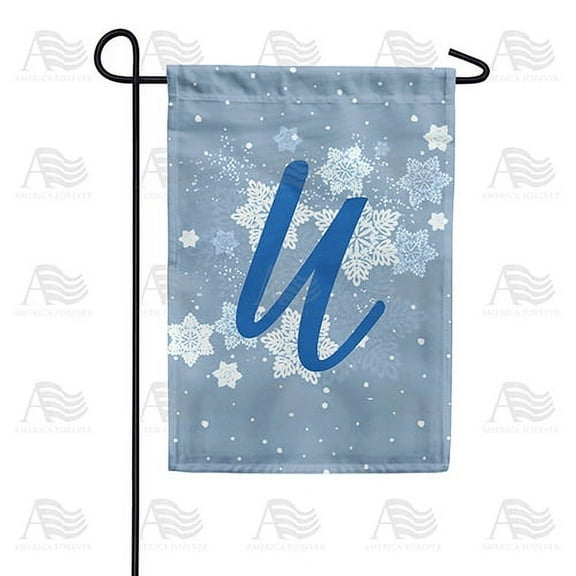 America Forever Winter Monogram Letter U Garden Flag Vertical Double Sided 12.5 x 18 inches Winter Holiday Decor for Outdoor, Porch for Decoration, Blue Snowflake Yard Flag