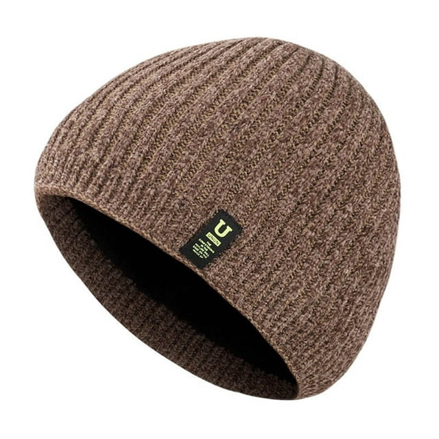 Ribbed Letter Logo Thickened Fleece Lining Beanie Hat Men Winter Solid Color Riding Knitted Hat Costume Accessories