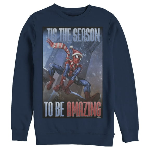 Men's Marvel Spider-Man 'Tis The Season To Be Amazing Sweatshirt Navy Blue Small