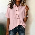 thumbnail image 4 of IUYRTFE Women's Short Sleeve Asymmetrical Button Down Shirt Collared Linen Feel Summer Casual Blouse with Irregular Hem, 4 of 5