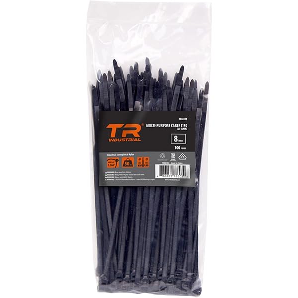 Bridas industriales multiusos TR resistentes a los rayos UV, color negro, 8 pulgadas, paquete de 100