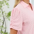 thumbnail image 5 of Aobny Eyelet Blouses Polo Womens T-shirts Short Sleeve Pullover Pink Collared Holiday Party Tops,S, 5 of 8