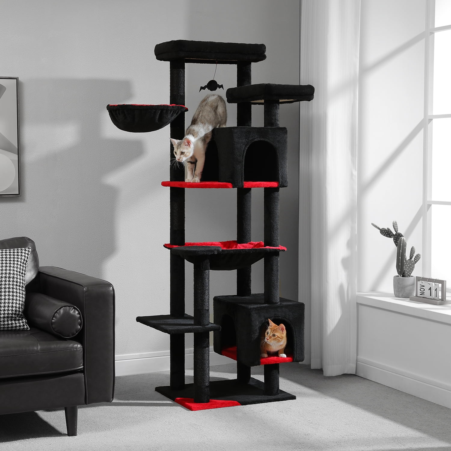 PEQULTI 69" Multi-Level Cat Tree Indoor Cat Tower for Adult Cat with Scratching Post & Hammock Black