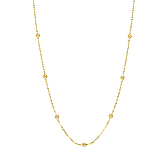 14kt Yellow Gold 17" Women's 070 Gauge Alternating Bead and Bar Necklace with and Spring Ring Closure