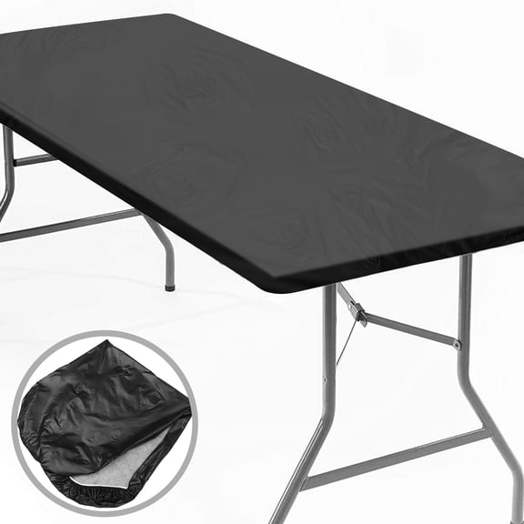 BESTYASH Black Elastic Table Cover with PVC and Flannel Material for Wedding and Hotel Table Use