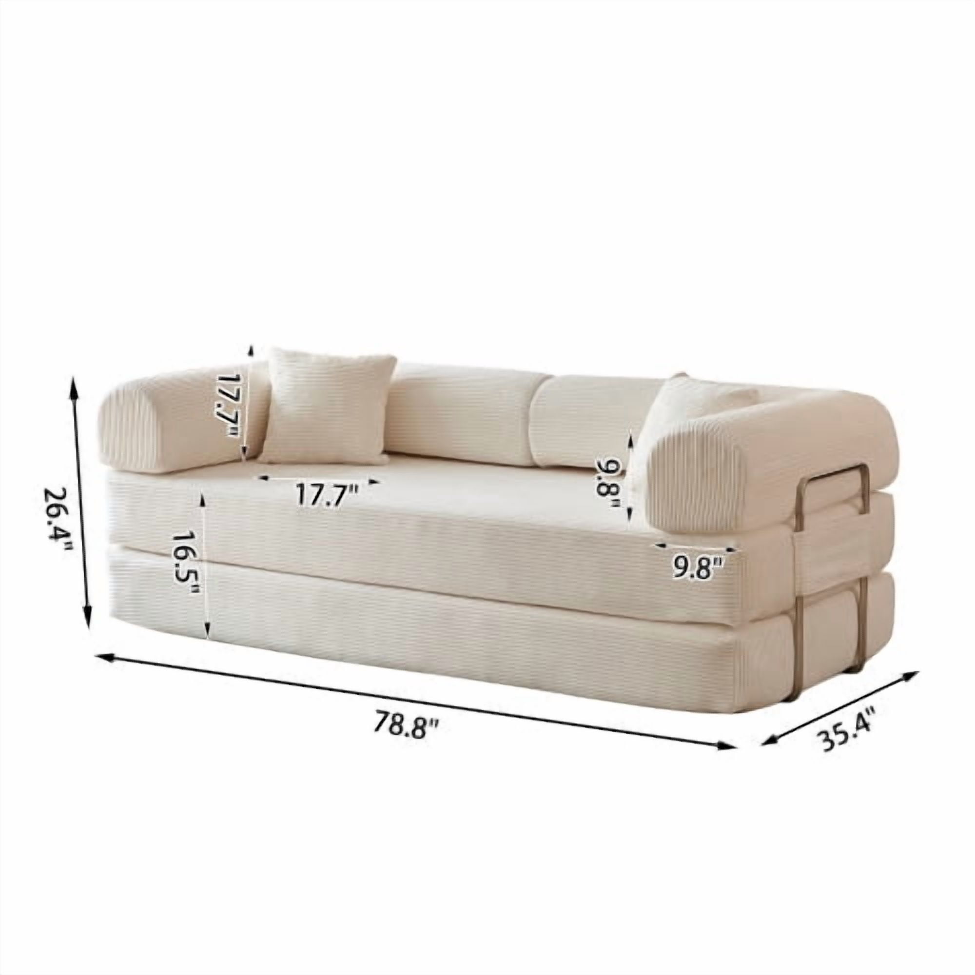 78.8" Convertible Sofa Bed, Convertible Boneless Modular Sectional Futon Loveseat, Sleeper Couch for Living Room Bedroom, No Assembly Required, White