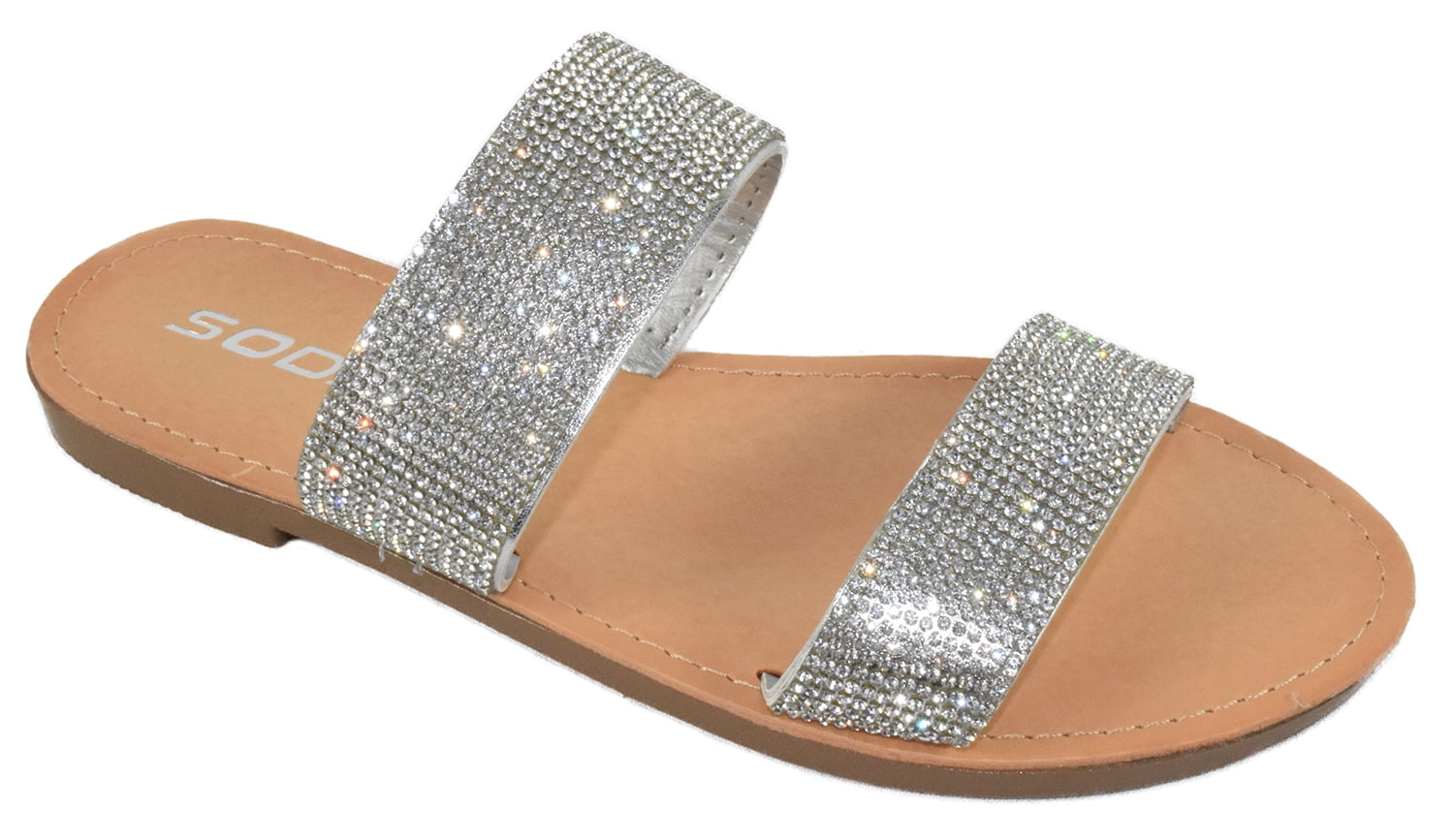 Women Summer Rhinestone Jelly Sandals Peep Toe Flats Slides Casual Shoes Slip On