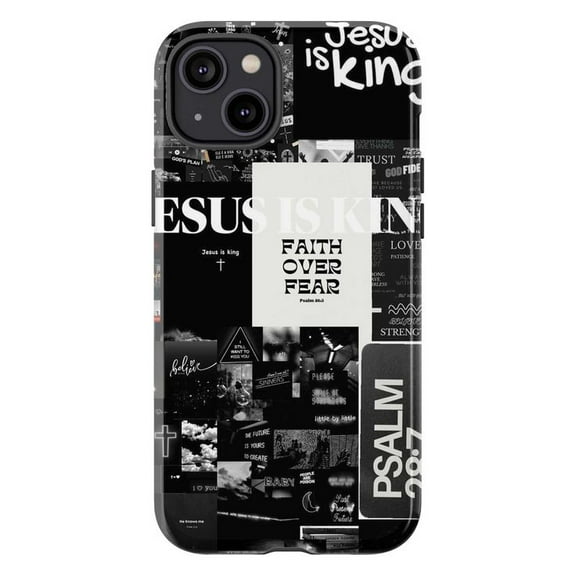 Jesus Is King Phone Case, Faith Over Fear Christian iPhone Cover, Psalm 28:7 Scripture Design for iPhone 16 15 14 13 12 11 Pro Max Plus Mini